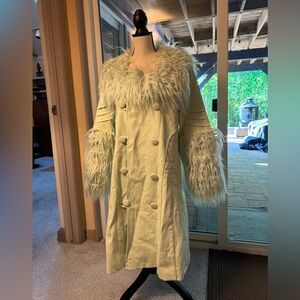 House of Sunny Green Faux Fur Trim Coat
